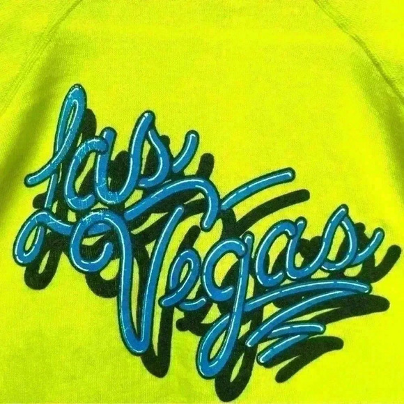 Vintage 80s 90s Neon Yellow Las Vegas Logo Sweatshirt Made in USA Size M - Picture 4 of 4